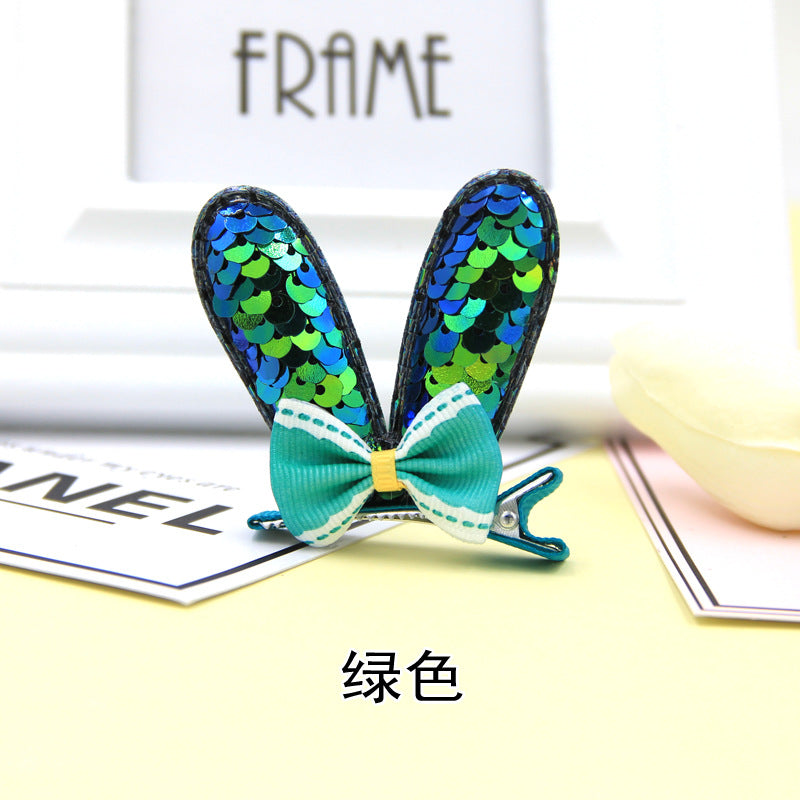 Wholesale Fish Scale Reversed 3D Bow Rabbit Ear Hair Clip